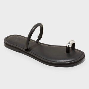 Clara Toe Ring Sandals -Black Slip On, Cushioned Footbed Flexible Outsole Size 8